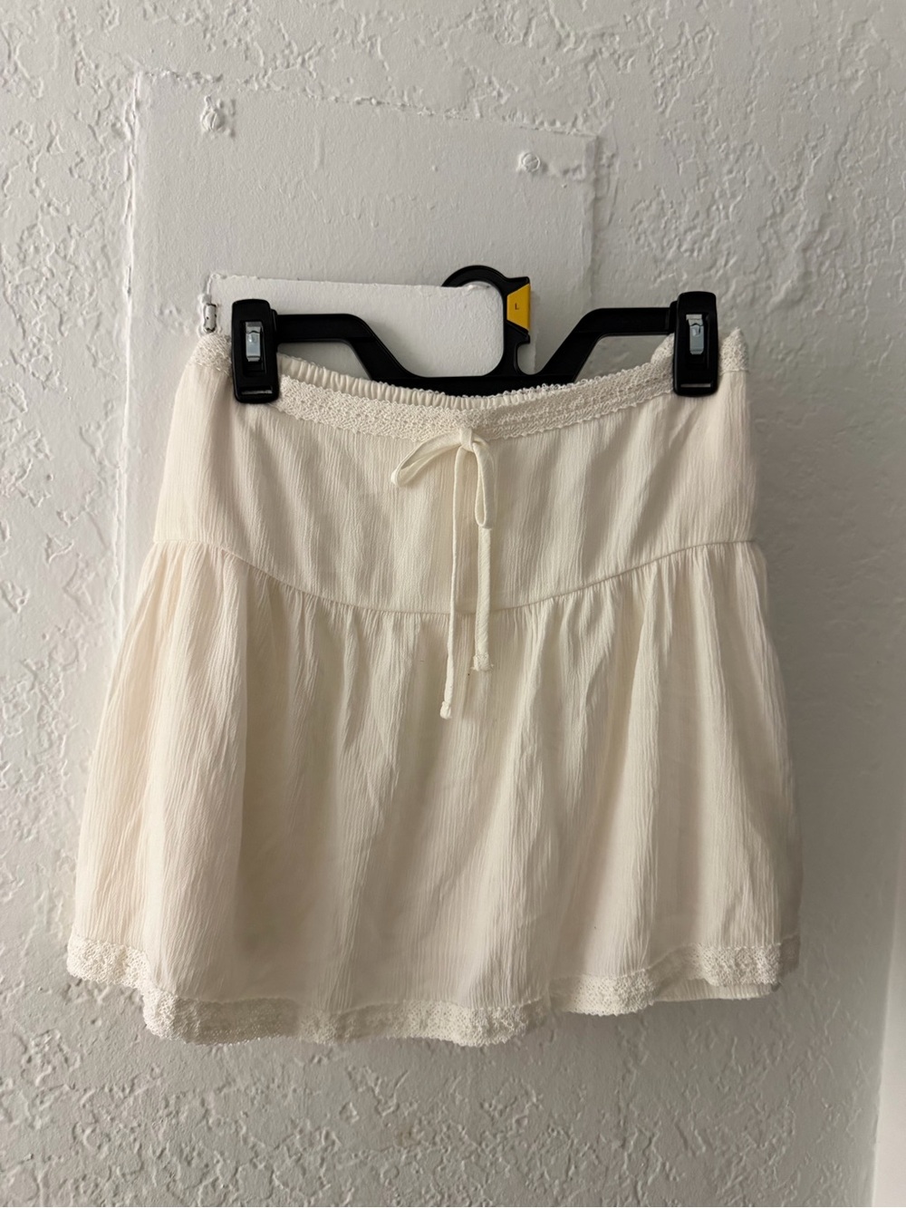 No Boundaries Cream Tiered Drawstring Mini Skirt